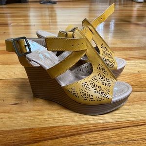 Mustard Yellow Leather Wedges